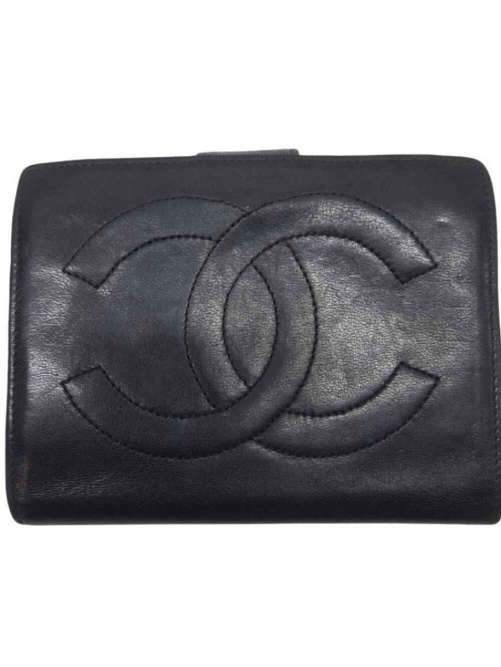 Vintage Chanel Timeless CC Black Lambskin Kisslock Compact Bifold Wallet